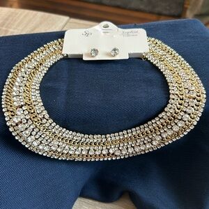 Gold Tone Cleopatra Style Necklace with Stud Earings